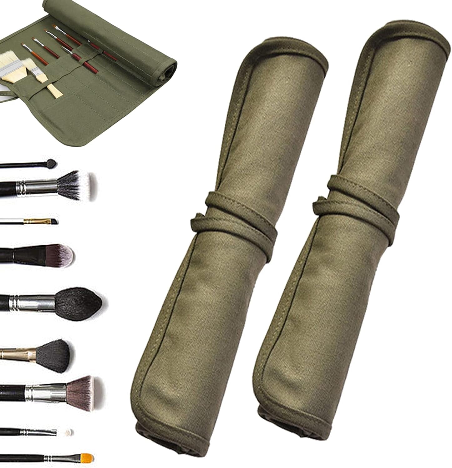 2 Sets Paint Brush Holder, 22 Slots Paint Brush Storage for Acrylic Oil Watercolor Gouache Artist Paint Brush Roll Canvas Pouch, Holds 100 Brushes