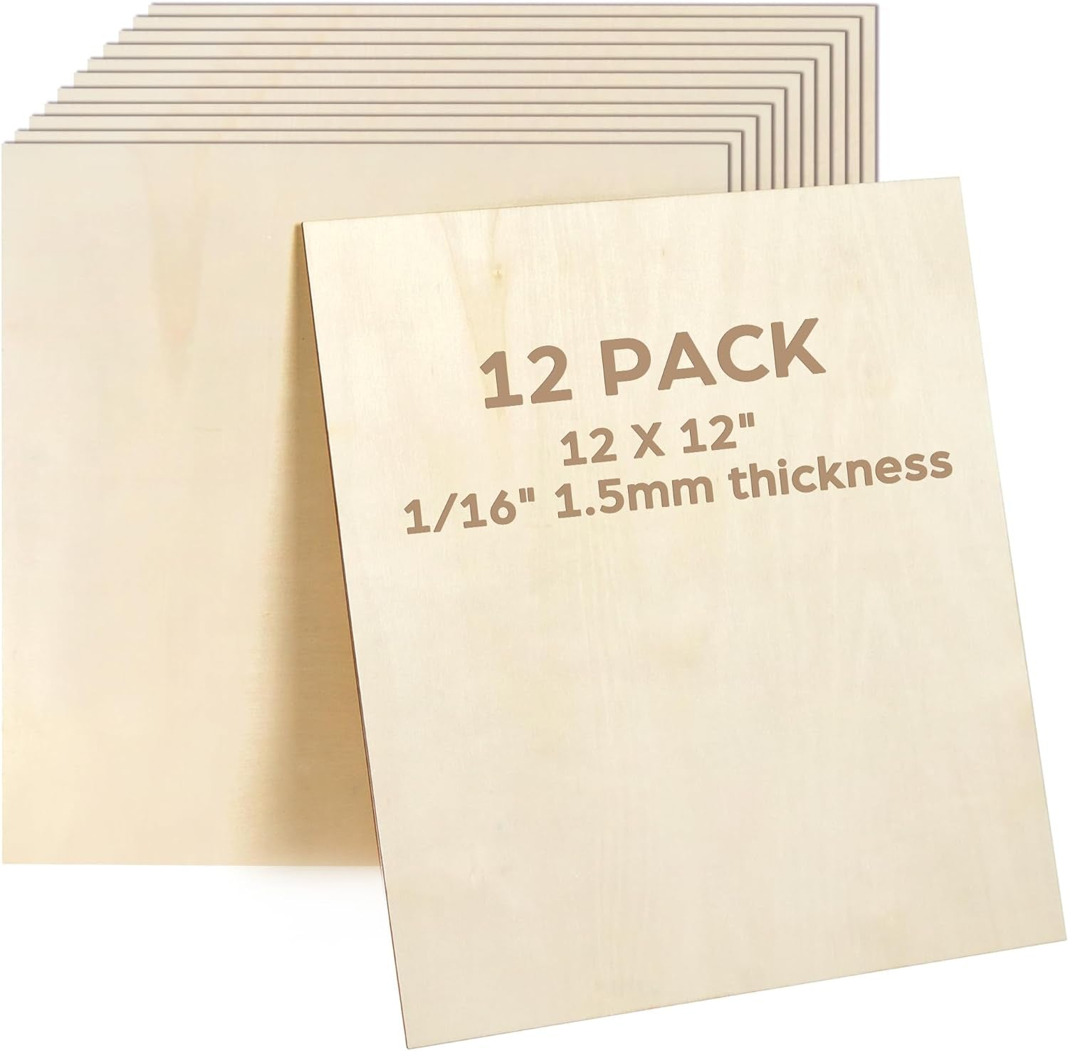 Basswood Sheets for Craft, 12 Pack, 12 X 12 X 1/8 Inch, 3Mm Thick Plywood Sheets, Unfinished Wood Boards for Laser Cutting &amp; Engraving, DIY Architectural Models, Wood Burning and Stain