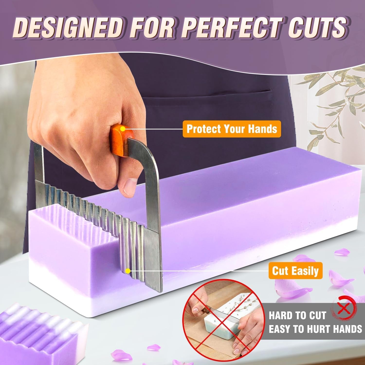 Silicone Soap Mold -  2Pcs Flexible Soap Molds for Soap Making Comes with Wood Box, Stainless Steel Wavy + Straight Scraper Cutters Rectangular Loaf Soap Mold