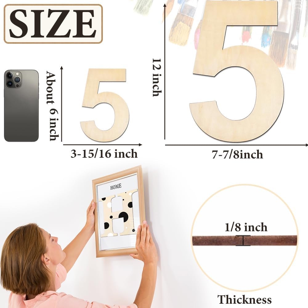 Large Wooden Number 5, Unfinished Wood Crafts Wood Numbers Letters for DIY Craft Projects, Birthday, Party, Wedding Decorations, Big Wooden Numbers 12 Inch and Small Wooden Numbers 6 Inch (2Pcs/Set)