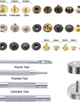 400 Set 4 Style Snap Fasteners Kit Including Leather Rivets, Eyelets, Grommets, Binding Screws, Snap Buttons Press Studs Kit with Fixing Tools for Thin Leather, Jacket, Jeans Wear