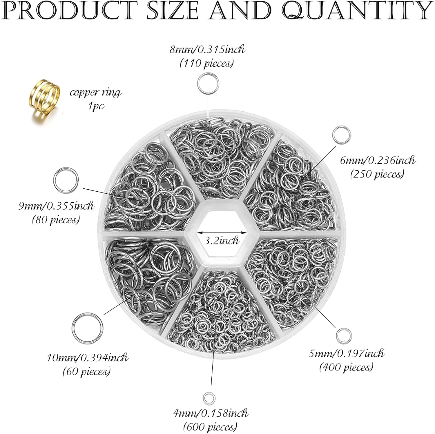 1500Pcs 304 Stainless Steel Open Jump Rings with Jewelry Rings for Jewelry Making Supplies, Jewelry Fix, Wire Wrapping, Crafts