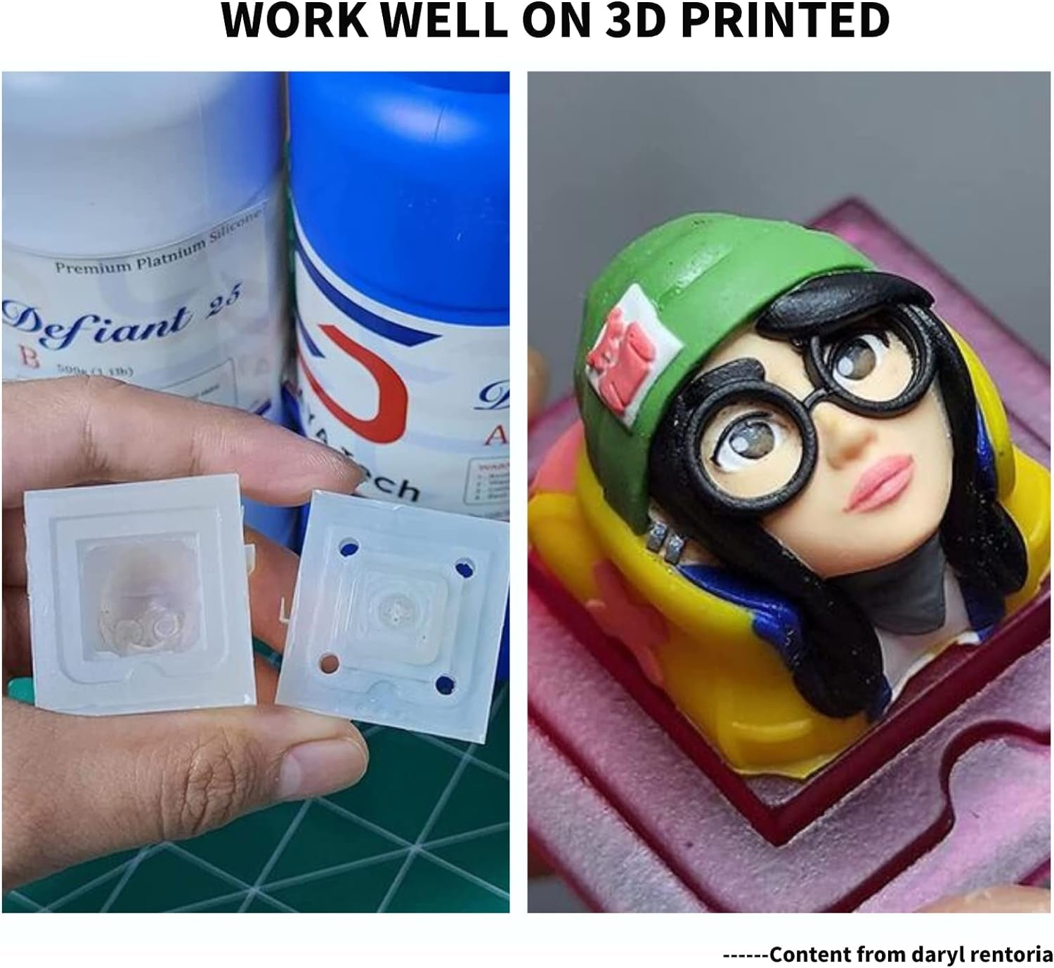 Defiant 25 Platinum Silicone Mold Making DIY Kit, Food Safe, 25A Hardness, Ideal for 3D Printer UV Resin, Easy to Stop Curing Inhibition, No Coating, for Casting Epoxy Resin (35.27 Oz)