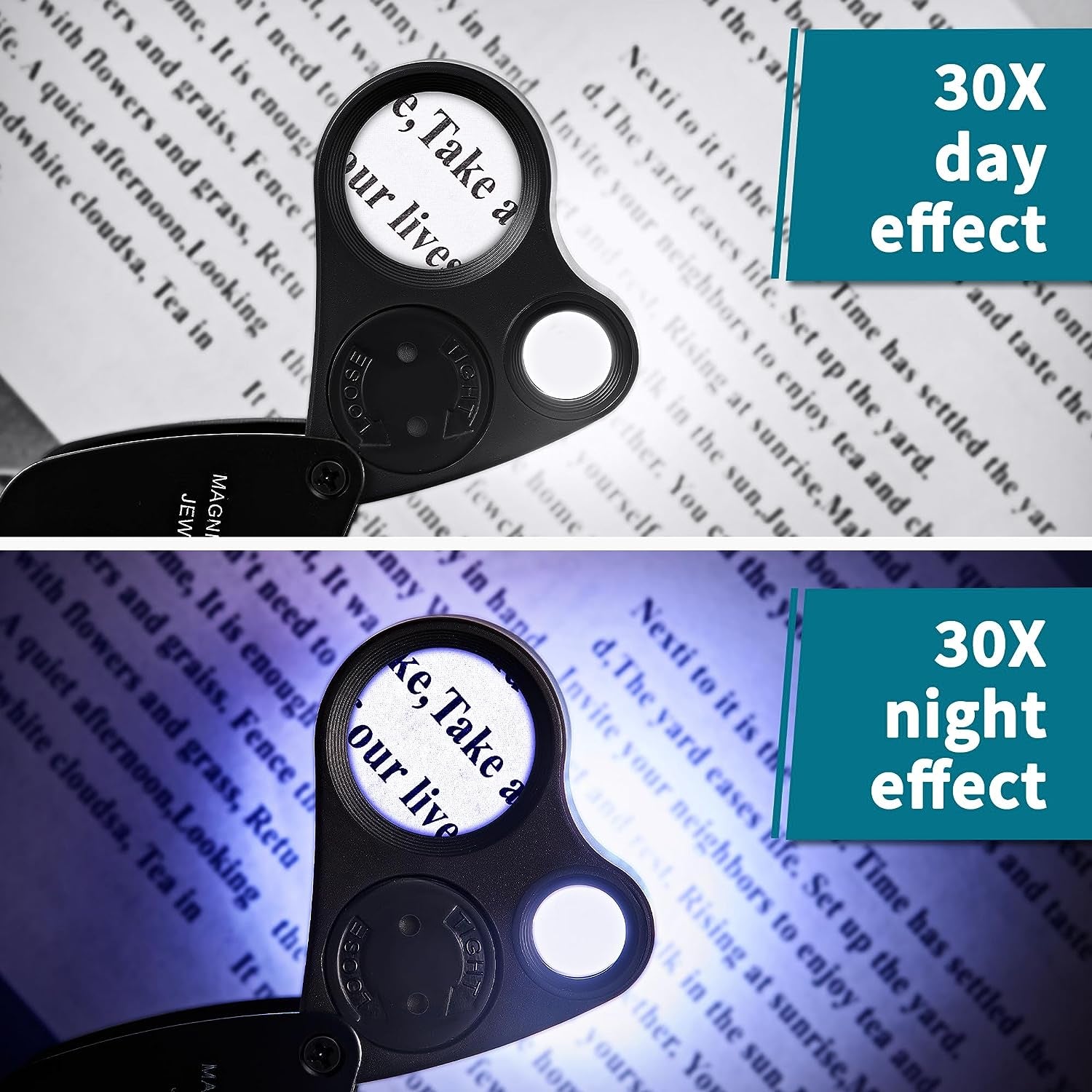 30X 60X Illuminated Jewelers Loupe Magnifier, Foldable Jewelry Magnifier with Bright LED Light for Gems, Jewelry, Coins, Stamps, Etc