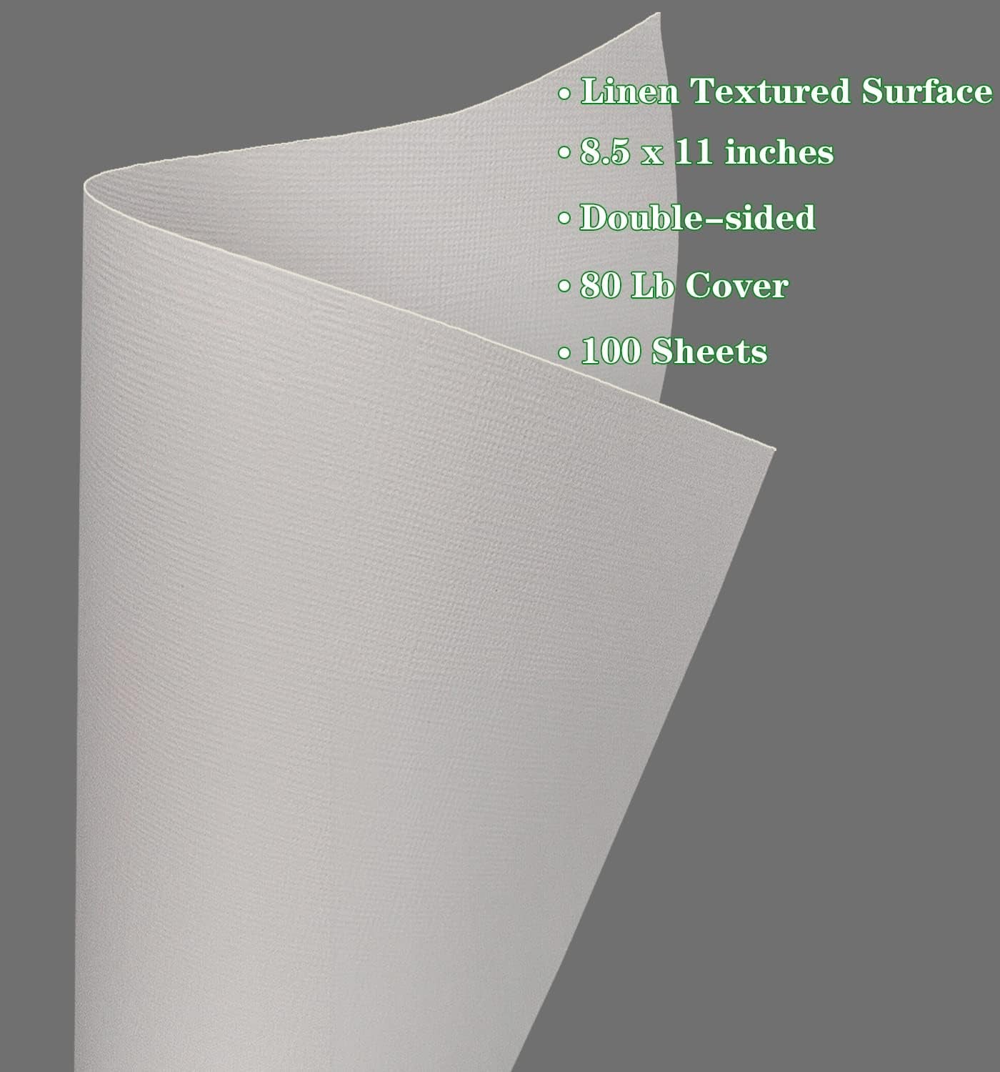 Linen Textured Cardstock White 100 Sheets 80 Lb Cover, 8.5 X 11 Inches for Printers, Invitation, Arts and Craft, Scrapbook, DIY Projects
