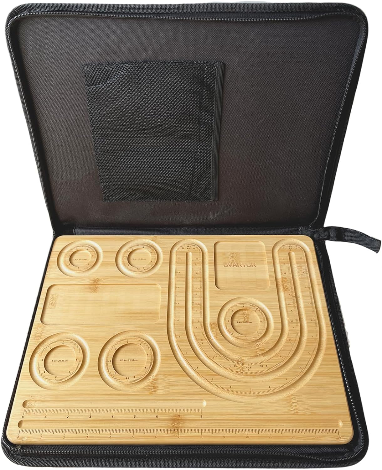 Combi Bamboo Beading Board with Zipper Storage Case, Imperial Measurements Marked Wood Bead Design Board for Bracelet, Necklace, Bead Mat for Jewelry Making Tray, 15.35 * 11.42 * 0.39"