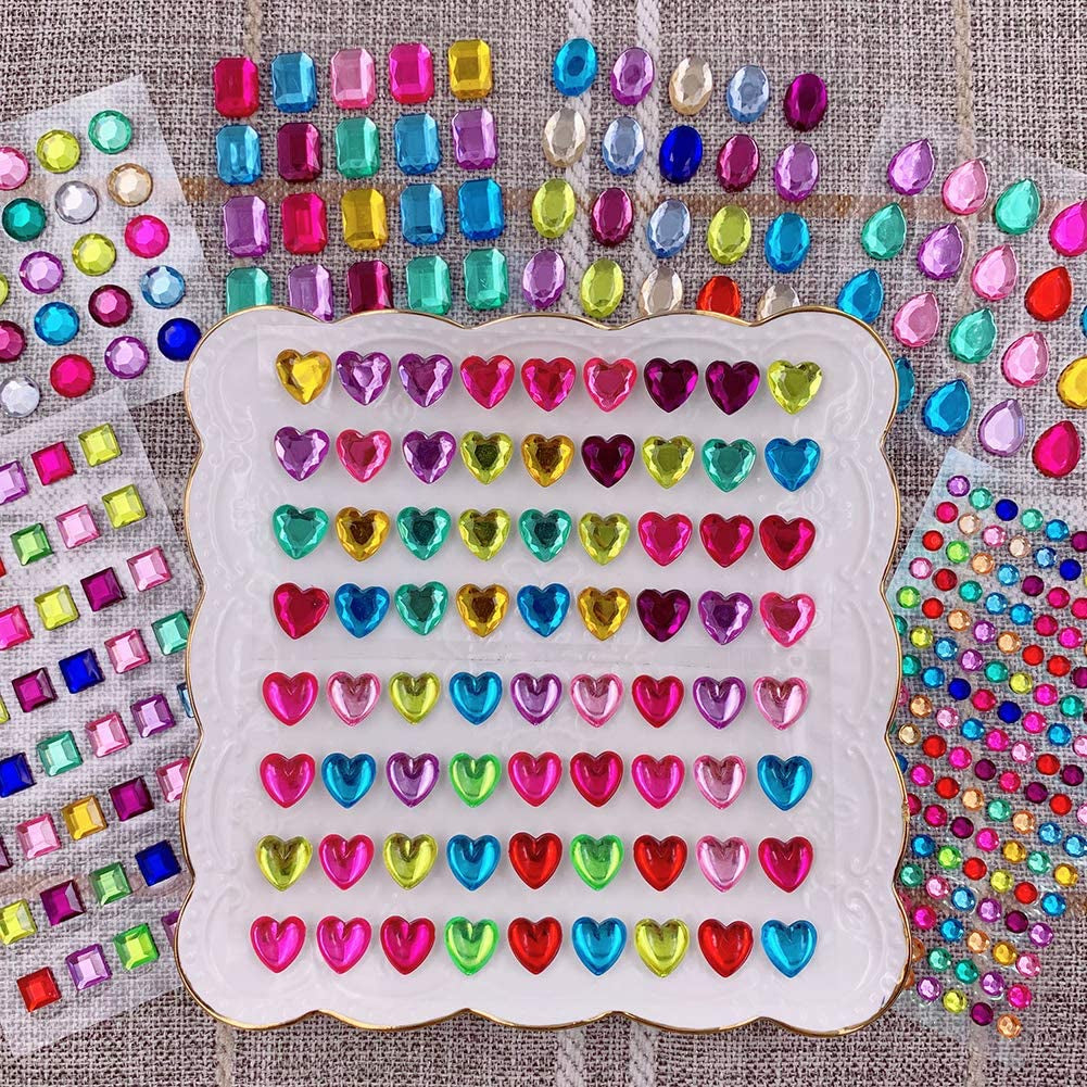 365Pcs round Jewels Stickers Gem Stickers Rhinestone for Crafts Sticker Gems Self Adhesive Bling Jewels, Multicolored