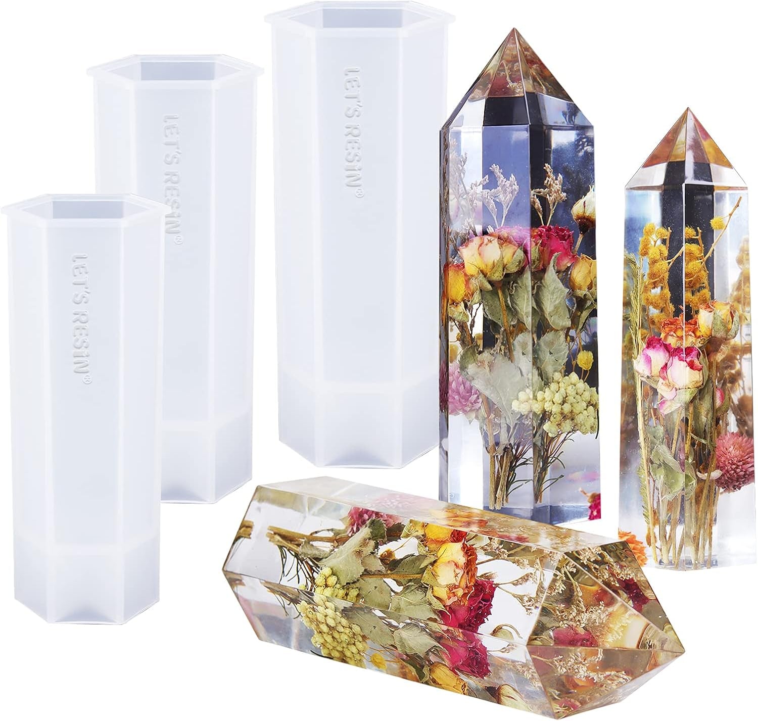 Crystal Tower Resin Molds, Large Point Silicone Molds for Resin, 3 Different Sizes Epoxy Resin Molds for DIY Flower Preservation, Faux Quartz Healing Crystal, Home Decors