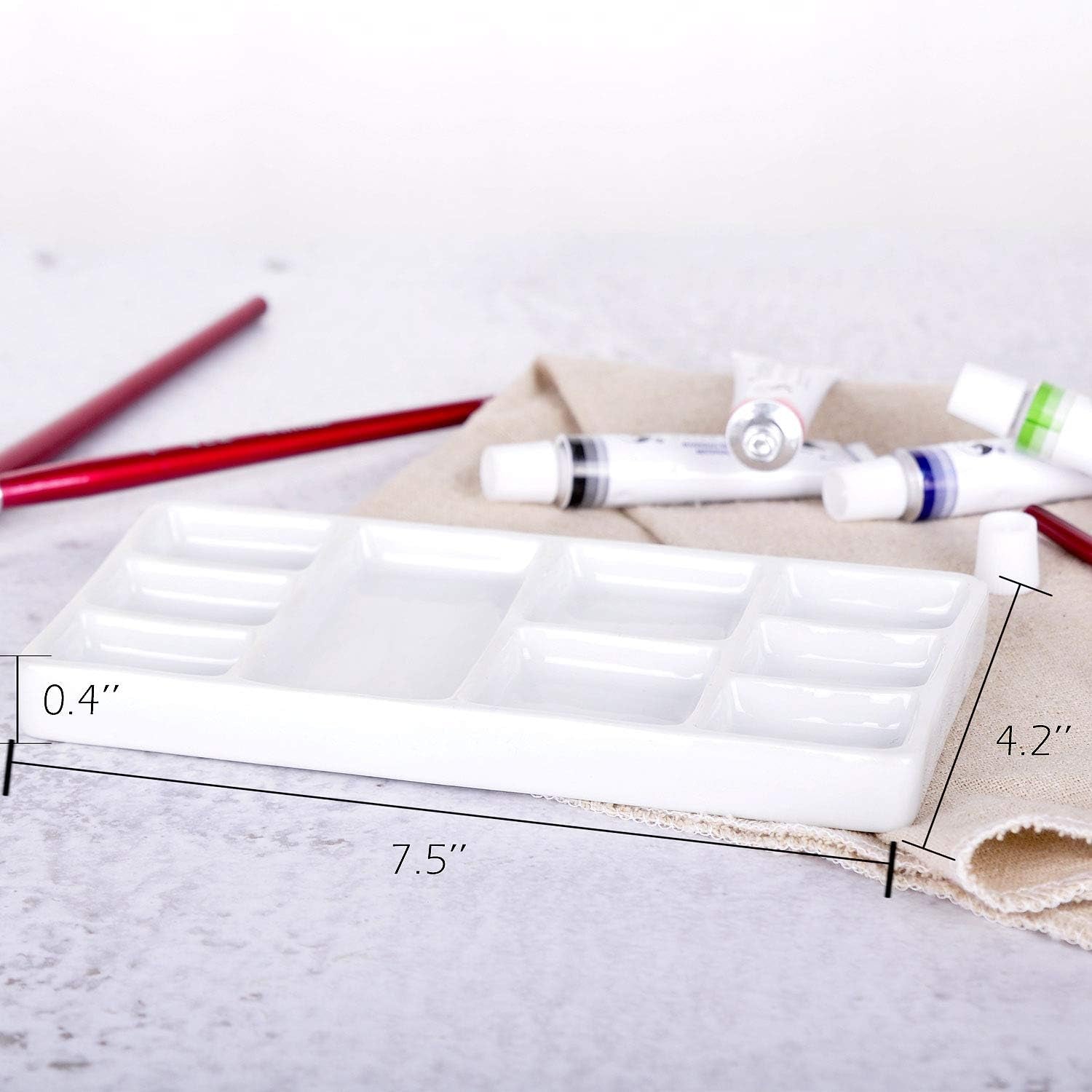 White Square Ceramic Artist Paint Palette,Porcelain Watercolor Palette,Ceramic Mixing Tray for Watercolor Gouache Painting