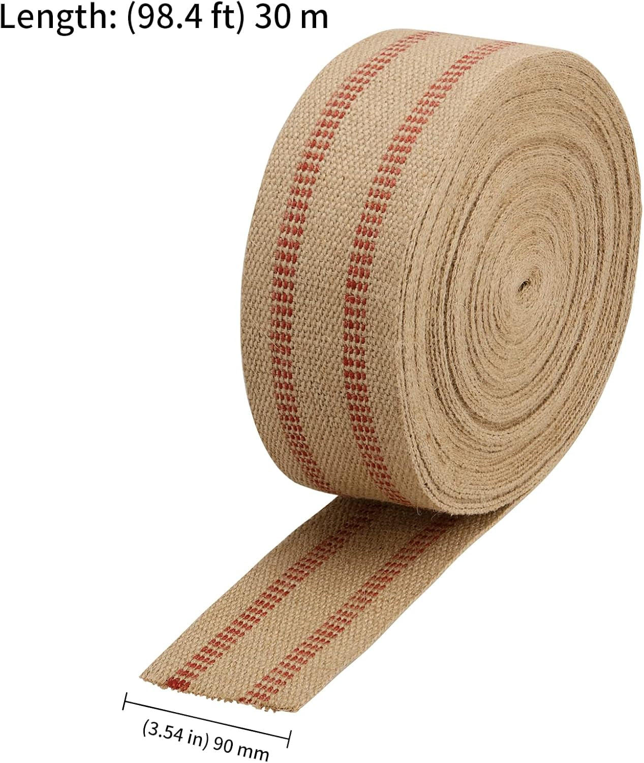 3.5 Inches X 33 Yards Upholstery/Craft Jute Webbing, Natural Chair Webbing with Red Stripes, Burlap Fabric Webbing Tape for Craft, Decoration, Furniture Repair