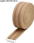 3.5 Inches X 33 Yards Upholstery/Craft Jute Webbing, Natural Chair Webbing with Red Stripes, Burlap Fabric Webbing Tape for Craft, Decoration, Furniture Repair
