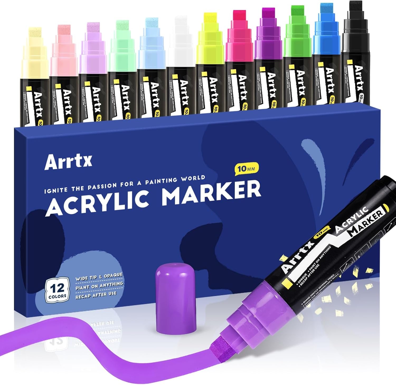 10-Piece Jumbo Acrylic Paint Markers, 15Mm Felt Tip, Waterproof, Odorless, Non-Toxic, Multi-Surface Art Supplies for Rock Painting, DIY Crafts Making