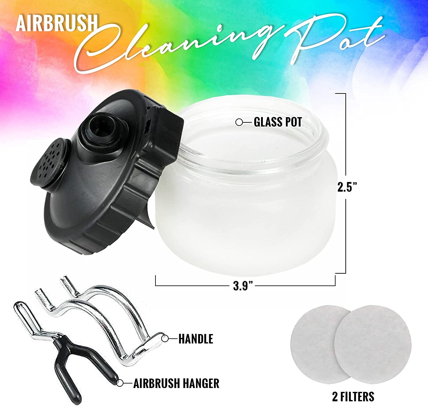 Airbrush Cleaning Kit - Airbrush Clean Pot Glass Cleaning Jar with Holder, 5Pc Cleaning Needles, 5Pc Cleaning Brushes, 1 Wash Needle, 2 Extra Filters