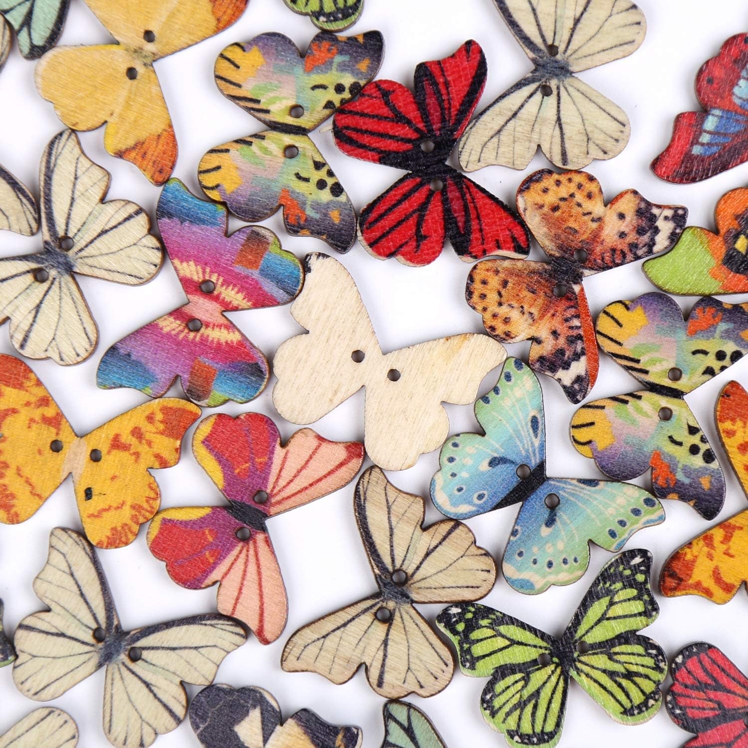 100 PCS Butterfly Wooden Buttons,1 Inch Colorful 2 Holes Mixed Decorative Buttons for DIY Sewing&amp;Wood Craft Clothes Accessories