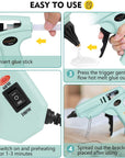 60/100W Hot Glue Gun Full Size with 15 Pcs Hot Glue Sticks (0.43 X 5.9 Inch) and Carry Case, Dual Power High Temp Melt Glue Gun Kit with Finger Caps, Mat for Arts Craft, Household, Green