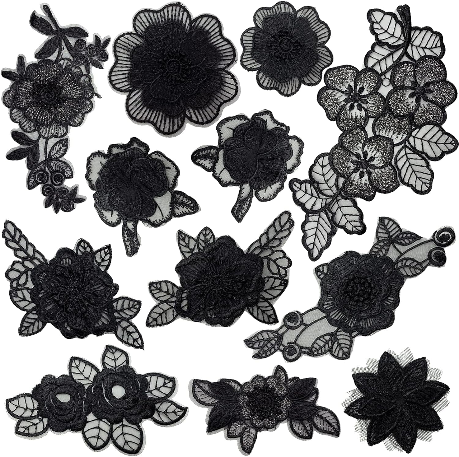 12 Pieces Flower Lace Embroidered Applique 3D Floral Sew on Patches for Clothes Repairing Decorating Wedding Dress DIY Sewing Craft (White)