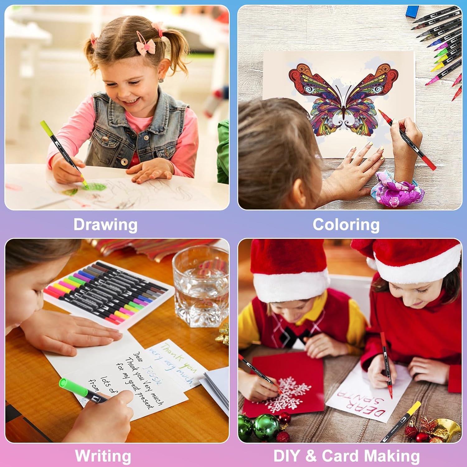 Double Tip Brush Pens Art Markers, 12 Fine Point Coloring Markers for Kids Adult Book Halloween Journaling Note Taking Lettering Calligraphy Drawing Art Craft Supplies Kit