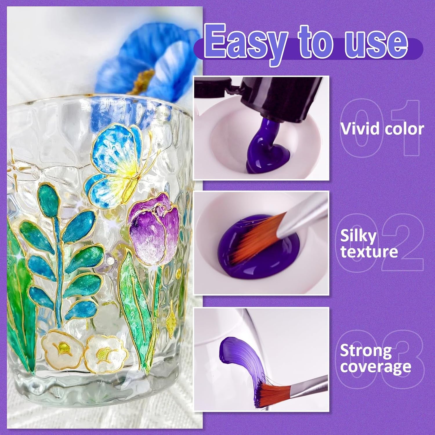 Stain Glass Paint Set with 6 Brushes, 1 Palette & 1 Sponge, 26 Colors Waterproof Permanent Glass Painting Kit for Arts on Wine Glasses,Bottle and Windows
