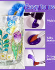 Stain Glass Paint Set with 6 Brushes, 1 Palette & 1 Sponge, 26 Colors Waterproof Permanent Glass Painting Kit for Arts on Wine Glasses,Bottle and Windows