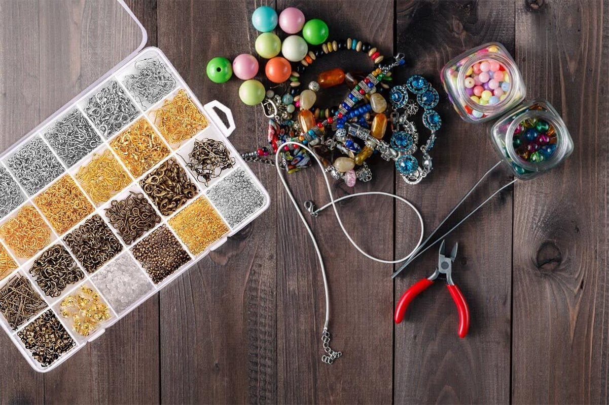 2880 Pcs Jewelry Making Findings Supplies Kit with Open Jump Rings, Lobster Clasps, Crimp Beads, Screw Eye Pins, Head Pins, Earing Hooks and Earing Backs