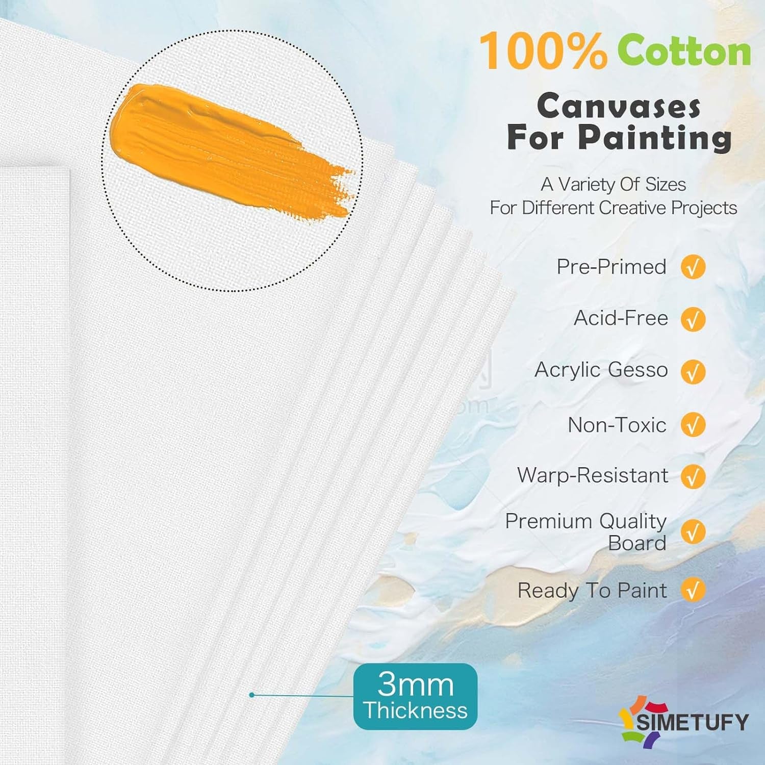 Canvas Boards for Painting 32 Pack, Paint Canvas Panels Set - 5X7, 8X10, 9X12, 11X14 Inches, Pre-Primed 100% Cotton Blank Canvases for Oil Acrylic Watercolor Pouring Paint for Kids &amp; Artists