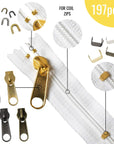 Zipper Repair Kit [197Pcs]: Kit Incl Zippers Slider, Zipper Pull Replacement & Zipper Stop. Great Zipper Fix for Jacket Zipper Replacement Slider.
