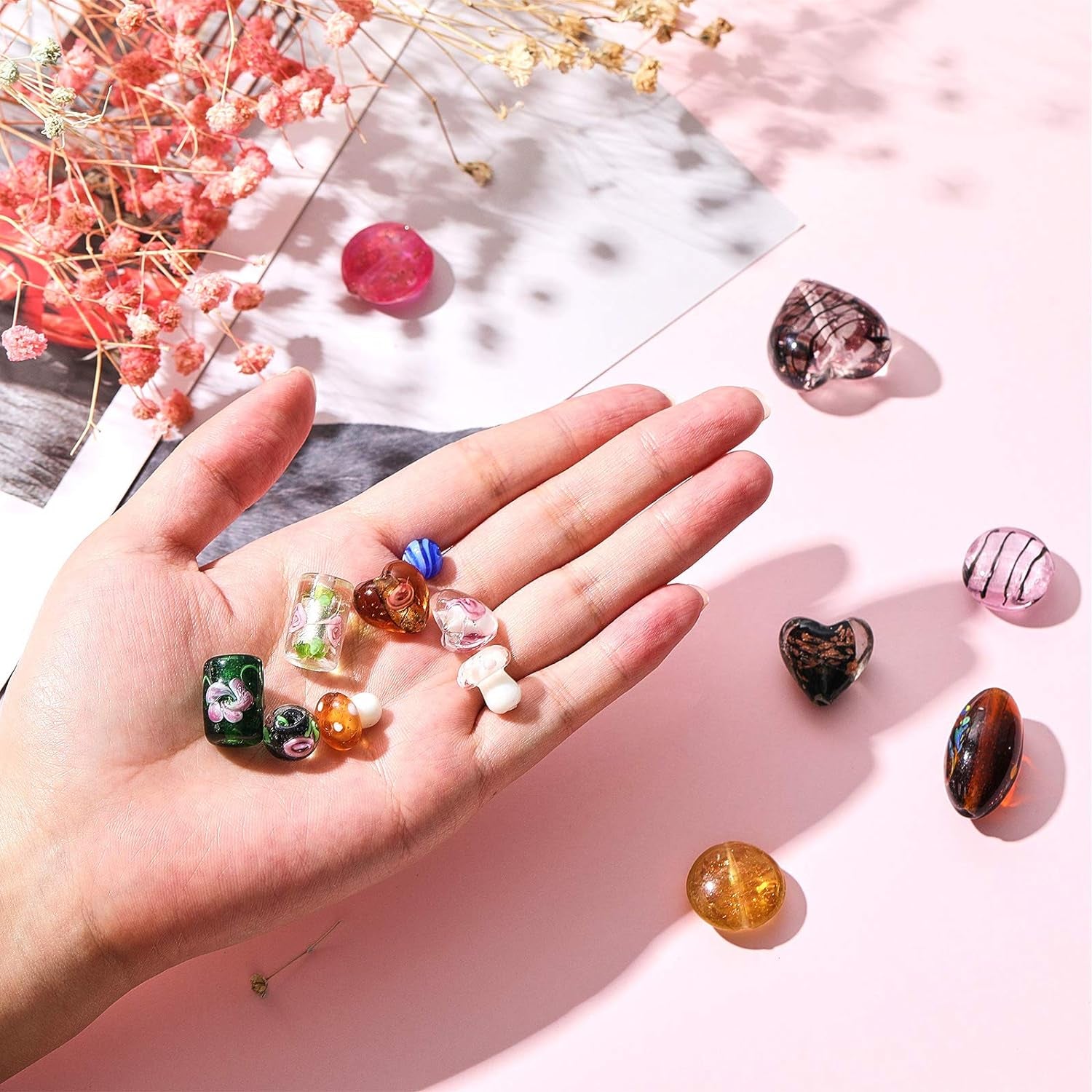 100 Pieces Assorted Glass Beads for Jewelry Making Adults, Large and Small Mixed Shaped Glass Beads Bulk for DIY Necklaces Bracelets, Crafting Supplies Kit