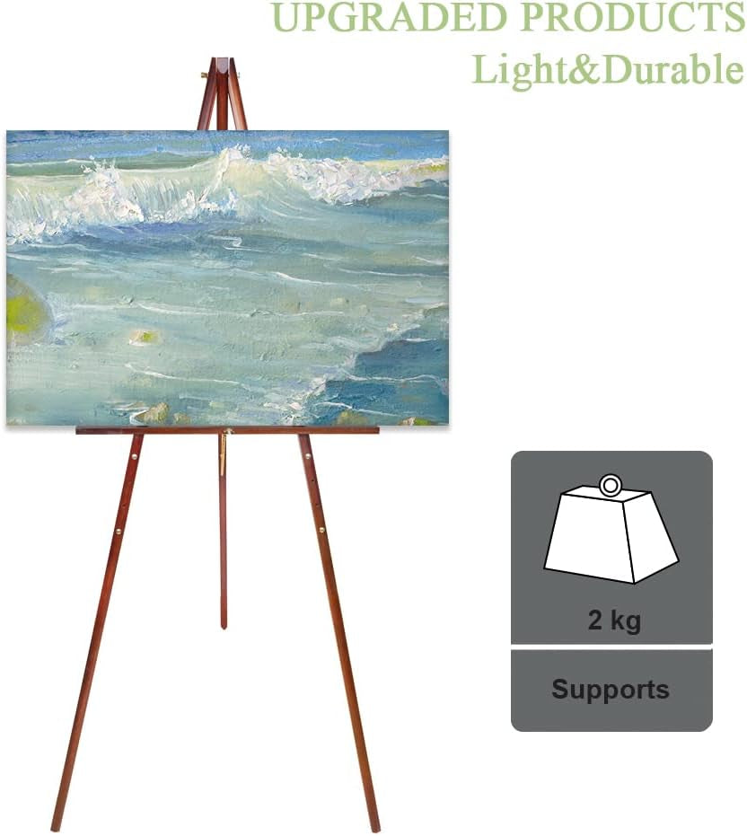 63" Wooden Tripod Artist Display Easel with Tray, A-Frame Adjustable Easel Stand for Wedding Sign, Foldable Easels for Painting Canvas, Display &amp; Posters