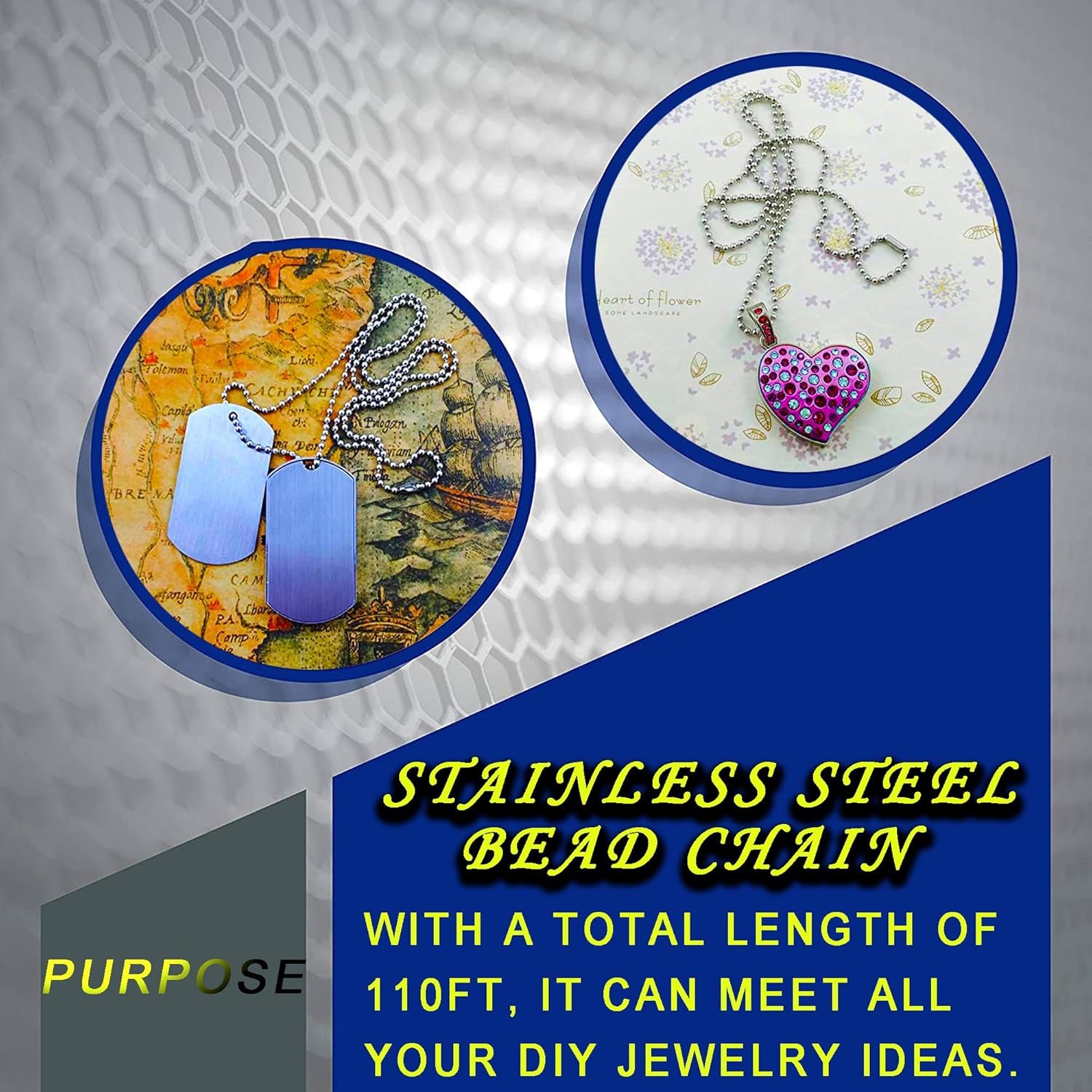 2.0Mm Ball Bead Chain, Extra Long 110Ft Stainless Steel Necklace Chains,Dog Tag Chain with 200 Connectors Clasps for Jewelry Chain DIY Craft Making,Men Military Keychain Jewelry Making Supplies