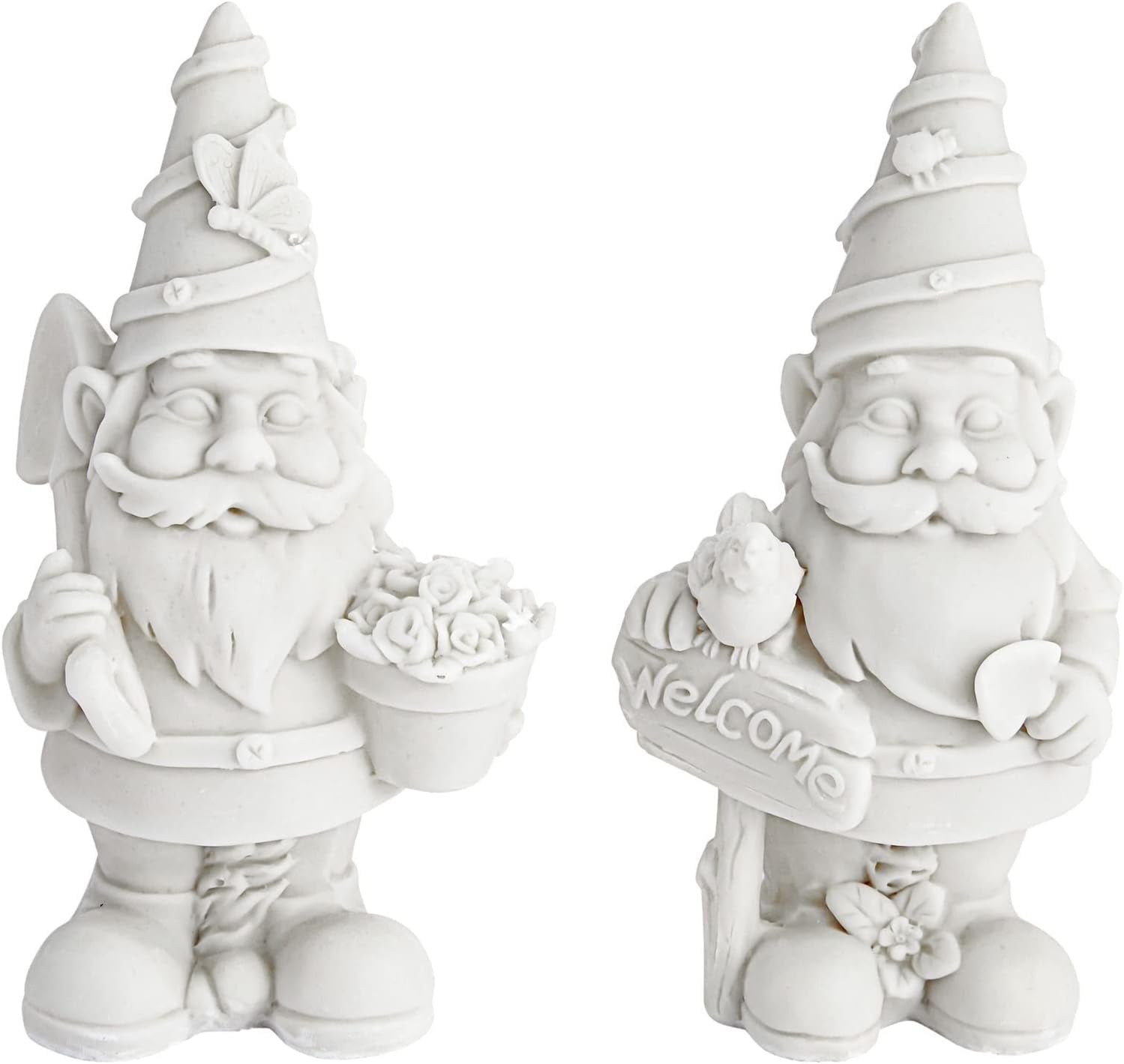 2 Pack Ceramics to Paint - Paint Your Own Garden Gnome Statues, Blank Paintable Ceramics for Adults (5 In)