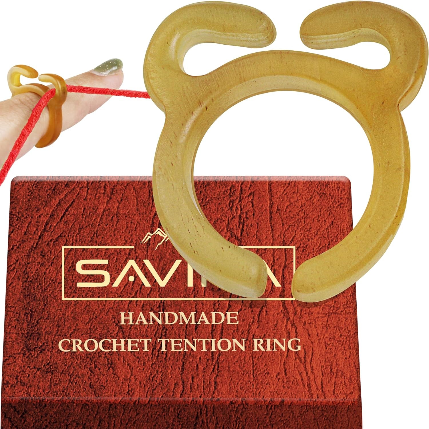 Crochet Tension Ring - Adjustable Size 16.8Mm to over 19Mm - Handmade Horn Ring for Finger, Crocheting, Knitting Yarn Ring Holder, Crochet Accessories with Box.