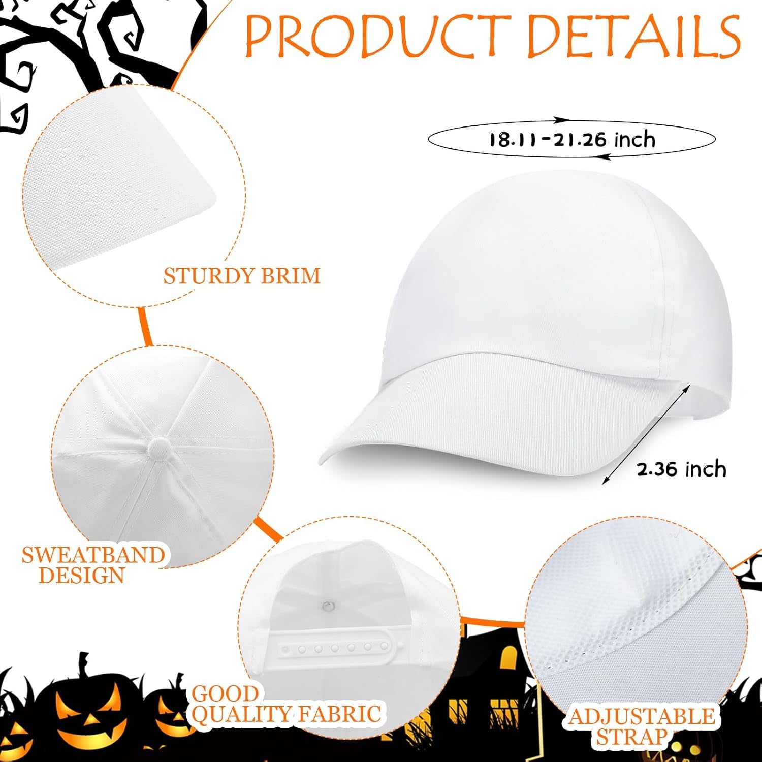 16 Pieces Halloween White DIY Hats with 24 Colors Fabric Markers Pen Bulk for Halloween Supplies