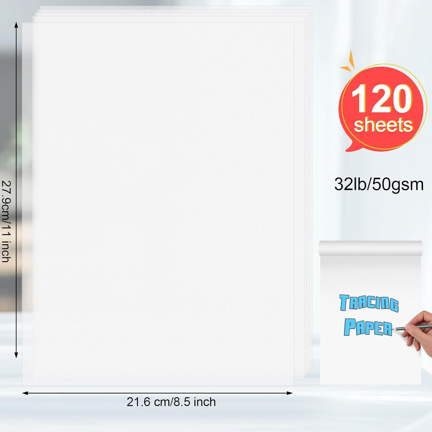 120 Sheets Tracing Paper for Drawing, 8.5”X 11” Trace Paper, Translucent Vellum Paper Tracing Paper Pad, Tracing Pad for Sketching, Preliminary Drawing, Overlaying Images Tracing