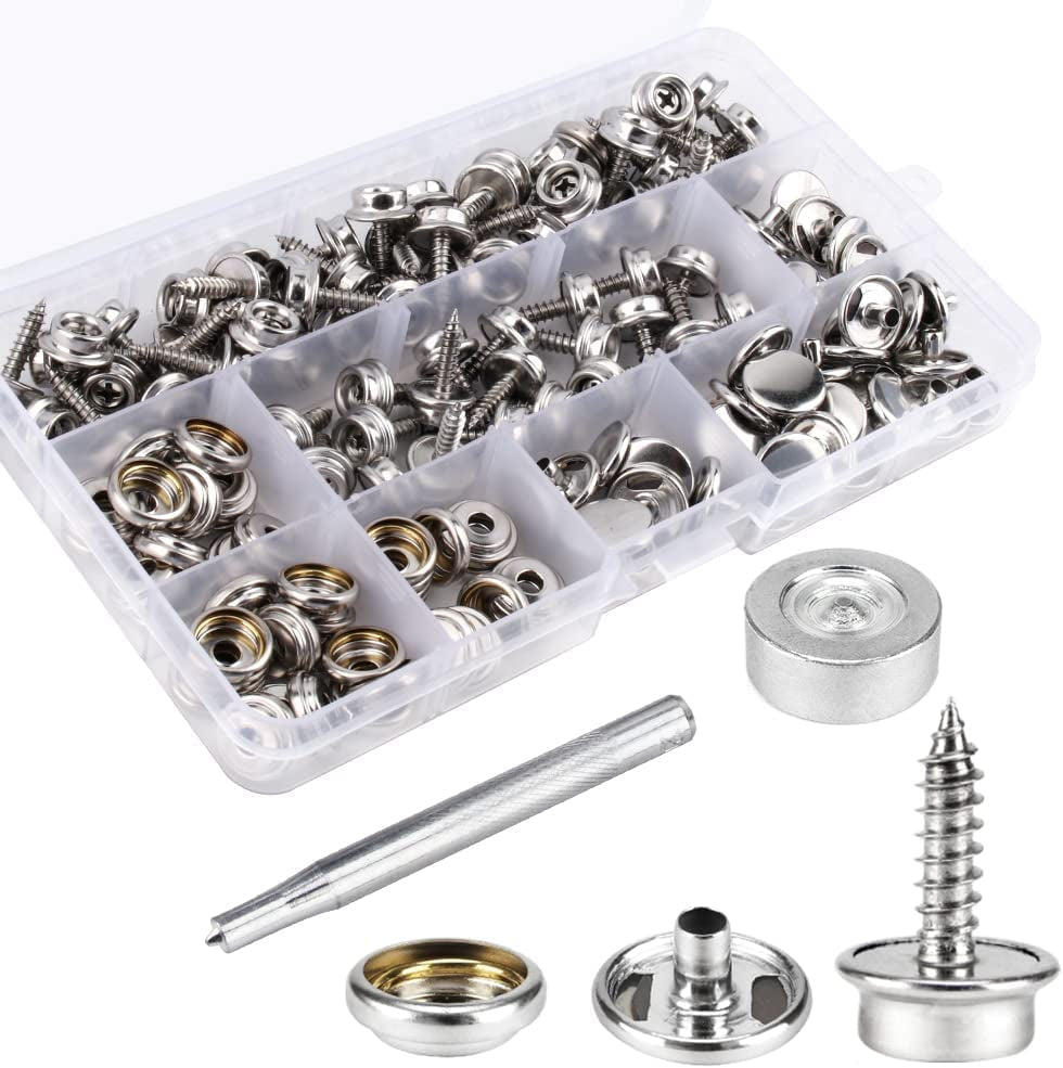 150 PCS Canvas Snap Kit Tool, Metal Screws Snaps Marine Grade 3/8" Socket Stainless Steel Boat Canvas Snaps with 2 PCS Setting Tool for Boat Cover Furniture (150 PCS)