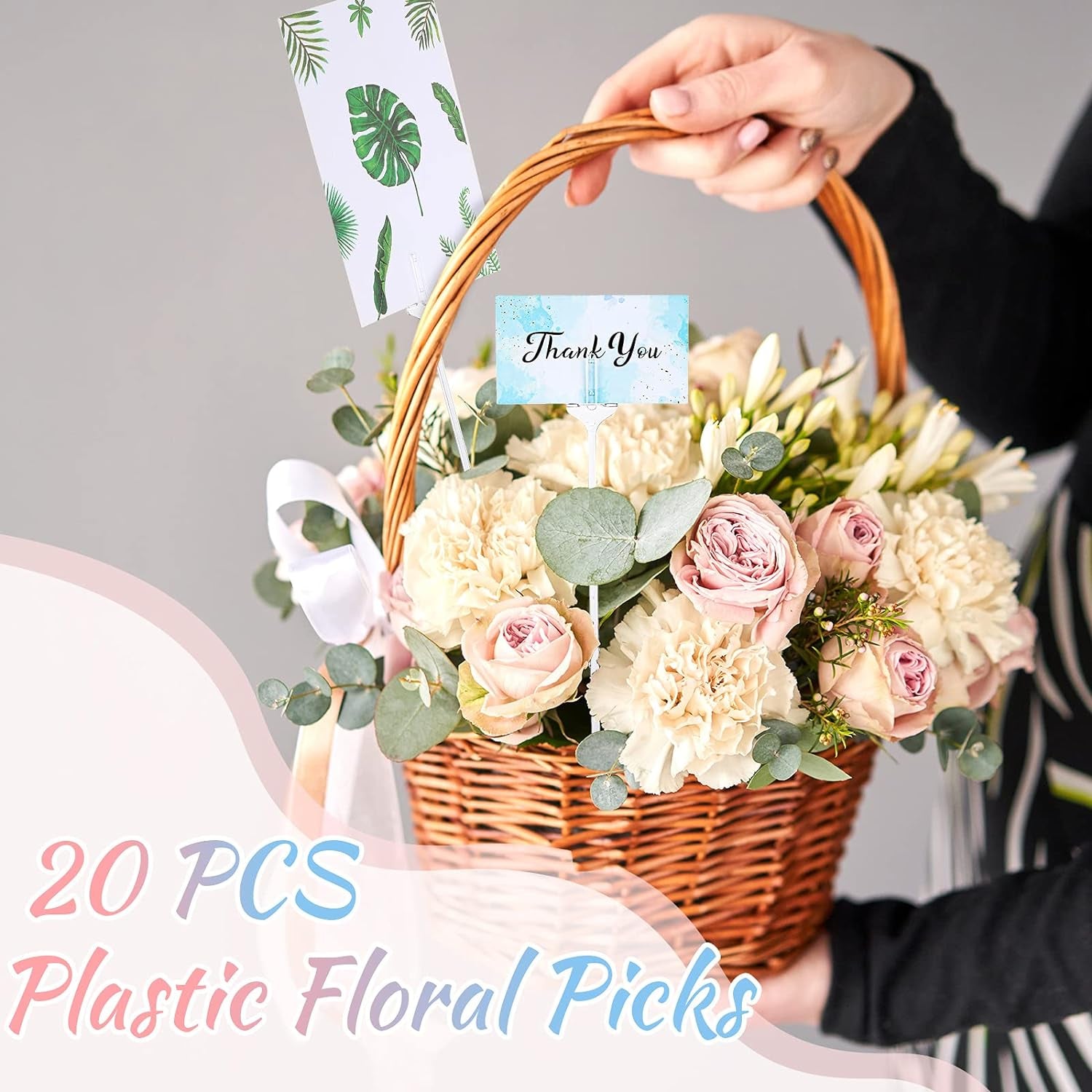 20 Pieces Floral Picks Clear Plastic Pick Holder 9.4 Inch Straight Head Card Holder Transparent Flower Picks Card Photo Holder Pick for Party Wedding Home Festivals Cake Decoration Supplies