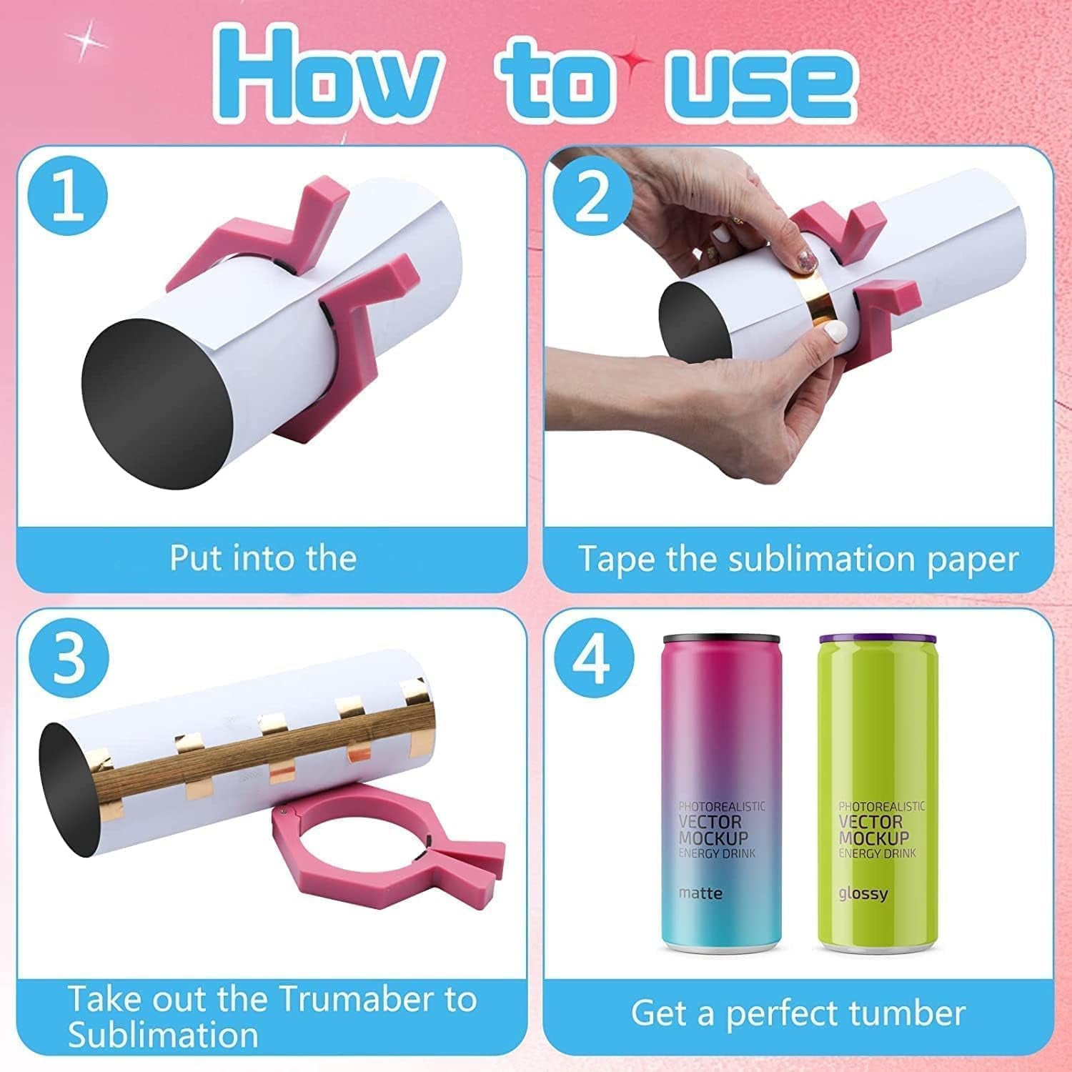 Sublimation Blanks Tumbler Clamp Tool, Perfect Tumbler Clamp for 20 Oz Sublimation Blanks, Perfect Clamp Grip Tool(Blue,Pink), Heat Tape for Sublimation, Heat Tape Dispenser Sublimation Kits