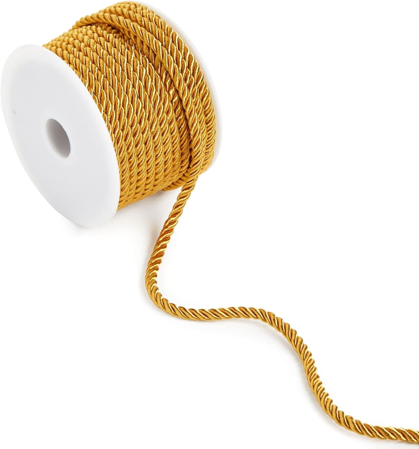 36 Total Yards 5Mm Twisted Gold Cord for Crafts, Gold Rope Ribbon for Sewing, Upholstery Trim,Household Decorations, 2 Rolls of 0.2" Reinforced Polyester Cordage, 18 Yards per Roll