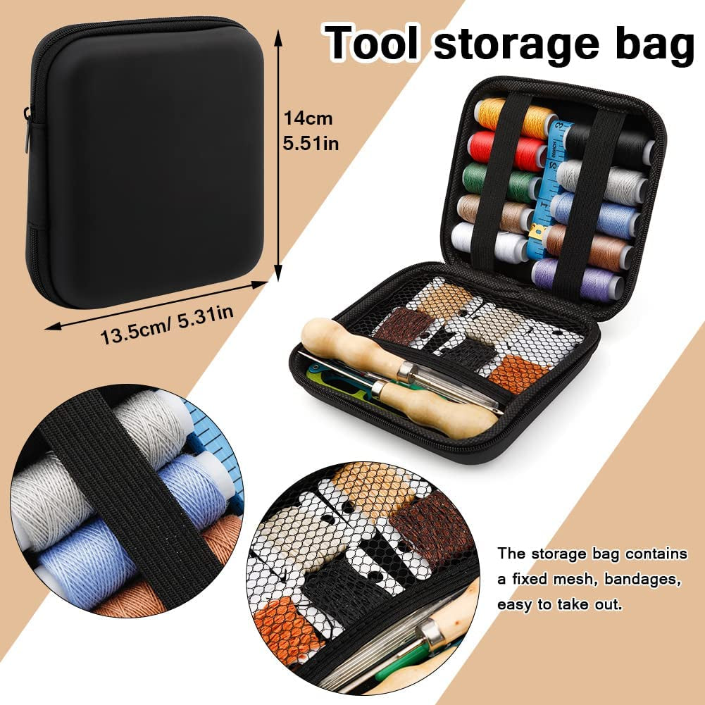 59 Pcs Leather Sewing Kit Leather Needles for Hand Sewing,Heavy Duty Sewing Upholstery Repair Kit Waxed Thread Large-Eye Stitching Needles for Carseat Backpack Carpet Boots Shoes Canvas Sofa