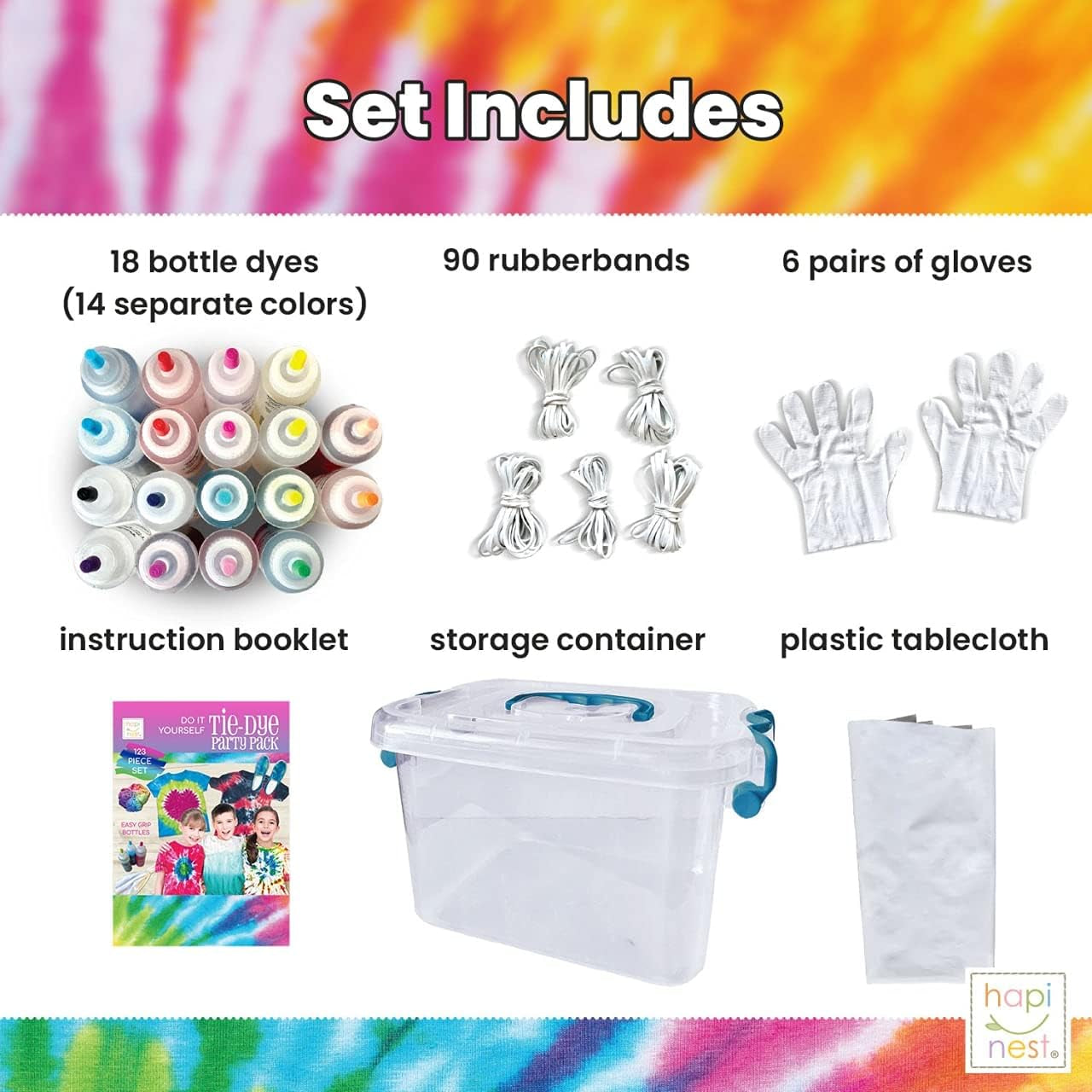 Tie Dye Kit for Kids Age 8-12 & up Girls Boys Teens, Clothing Shirt Fabric Dye Arts and Crafts Gifts Party Supplies, Kids Tie Dye Kit for Large Group, 18 Pre-Filled Bottles W/14 Colors