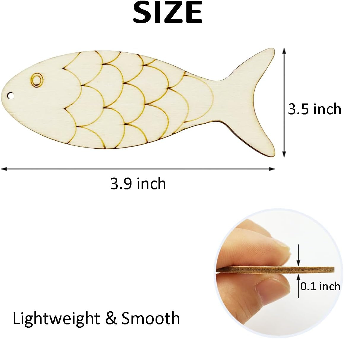 30Pcs Unfinished Fish Shaped Wood Cut Out Fish Wood DIY Crafts Cutouts Blank Wooden Fish Shaped Hanging Ornaments for Wedding Birthday Ocean Animal Themed Party Decoration