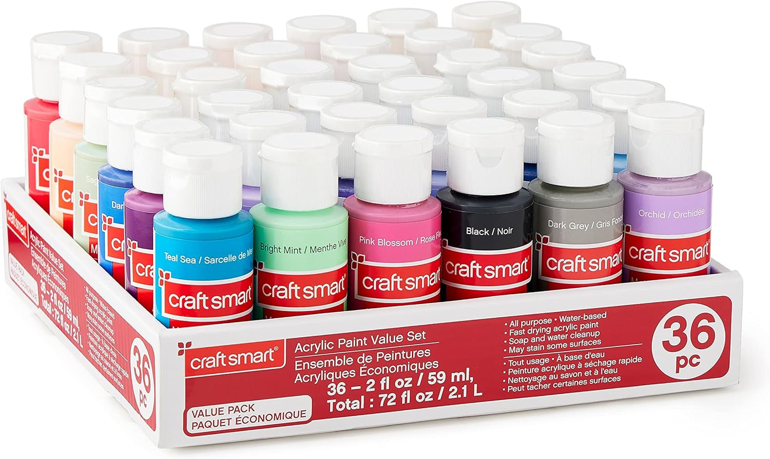36 Assorted Acrylic Paint Set by  - Non-Toxic Paint for Drawing, Painting, Art &amp; Crafts Supplies - 1 Pack