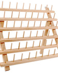 60-Spools Wooden Thread Holder Sewing and Embroidery Thread Rack and Organizer Thread Rack for Sewing with Hanging Hooks