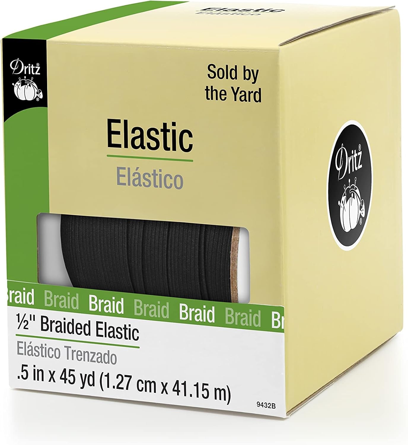1/2&quot; Braided, Black, 45 Yd Elastic, 1/2-Inch by 45-Yard