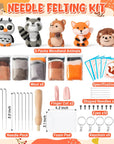 Set of 5 Woodland Wool Needle Felting Kit, Fox Owl Hedgehog Squirrel Raccoon Animal Doll Wool Felt Needle Felting Tools Foam Pad, DIY Needle Felting Craft Party Supplies for Beginners