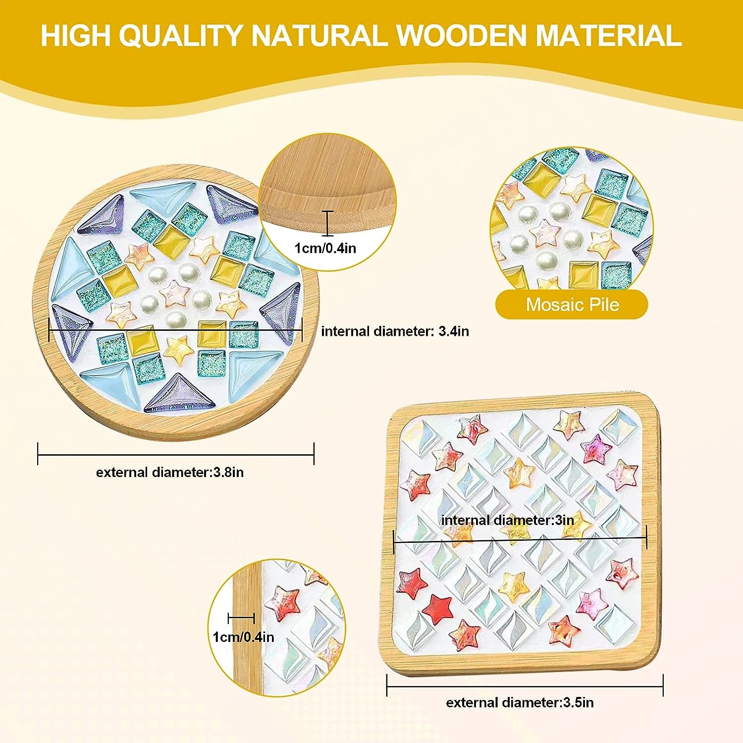 4 Sets DIY Glass Mosaic Tiles for Crafts,Mixed Color Mosaic Kits with Wooden Coaster for Adults,Mosaic Crafts Materials Package for Coaster Handmade Home Decor Gifts