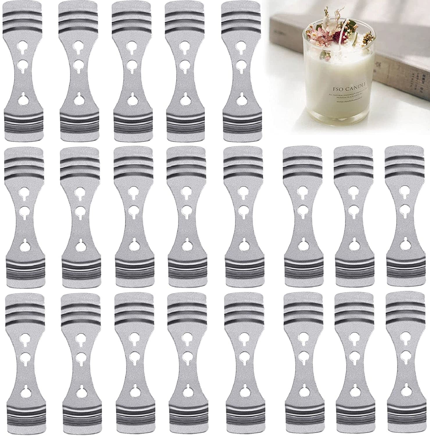 25Pcs Metal Candle Wick Holder, Silver Stainless Steel Candle Wick Centering Devices for Candle Making