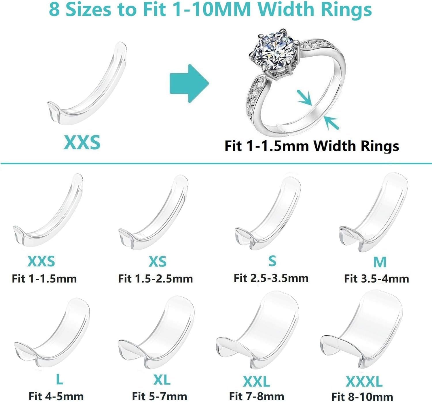 Invisible Ring Size Adjuster for Loose Rings Ring Adjuster Sizer Fit Any Rings Ring Guard Spacer (Clip-On, 8 PCS)