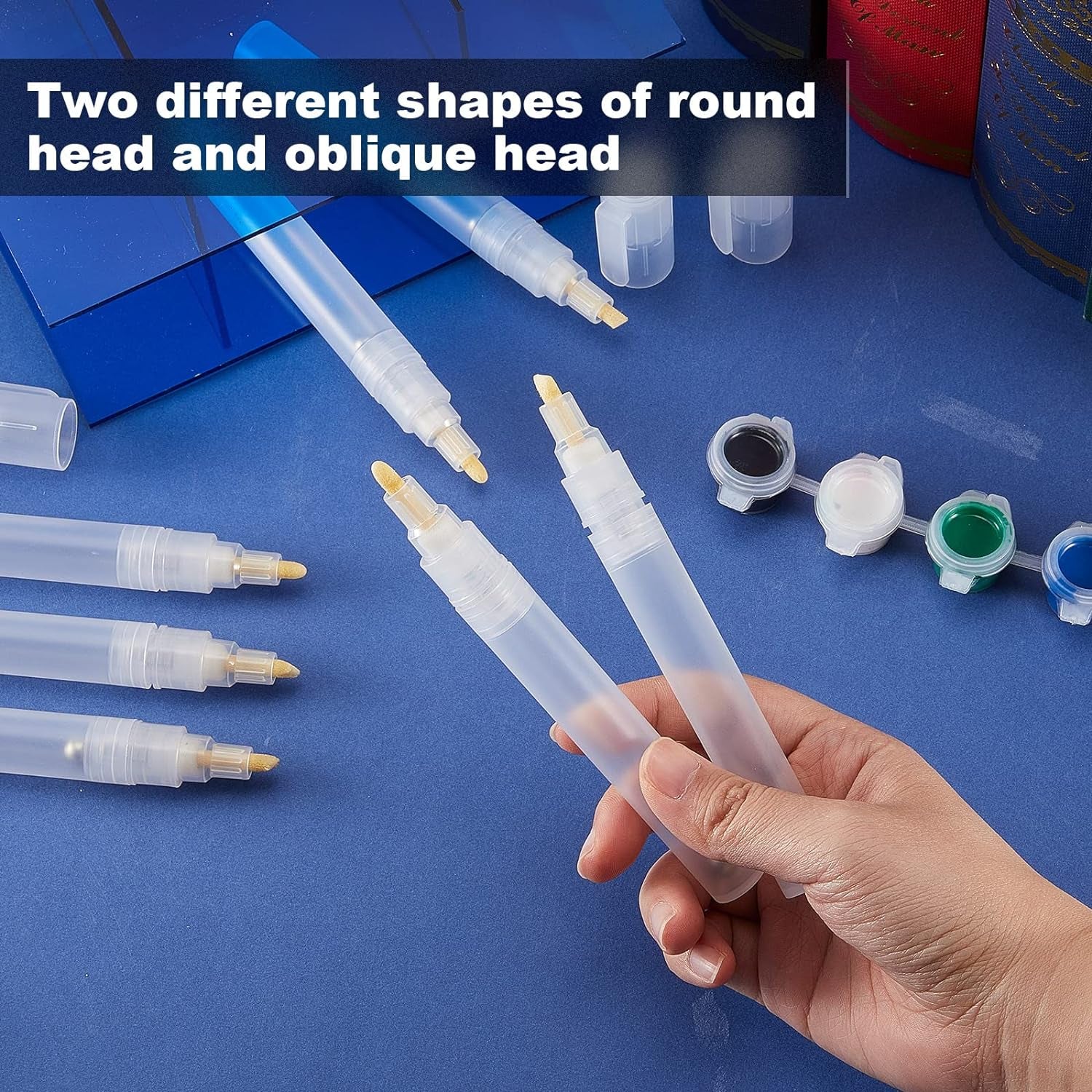 Set of 6 Empty Fillable Blank Paint Pen 3 Mm 6 Mm, Markers round Tilted Flat Head Refillable Paint Pen Fine Tip Markers Acrylic Markers for Oil Painting, Clear