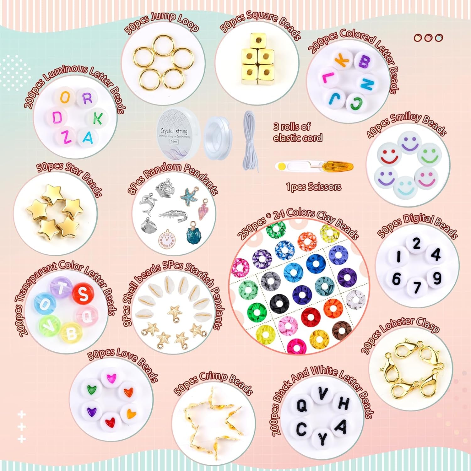 7200 Pcs Clay Beads 2 Boxes Friendship Bracelet Making Kit 24 Colors Letter Beads Flat Disc Heishi Clay Beads for Jewelry Making Preppy Set with Number Beads Glow