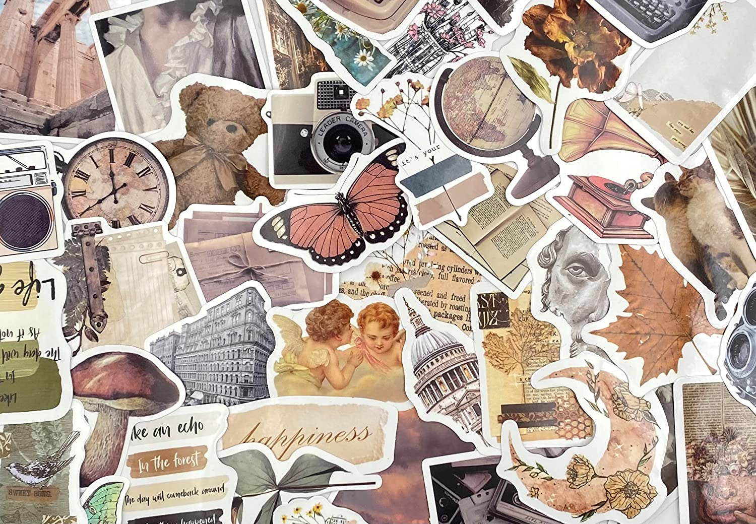 100 Pcs Vintage Stickers, Aesthetic Stickers for Water Bottle, Laptop, Scrapbook, Journaling, Waterproof Vinyl Stickers for Adults Teens
